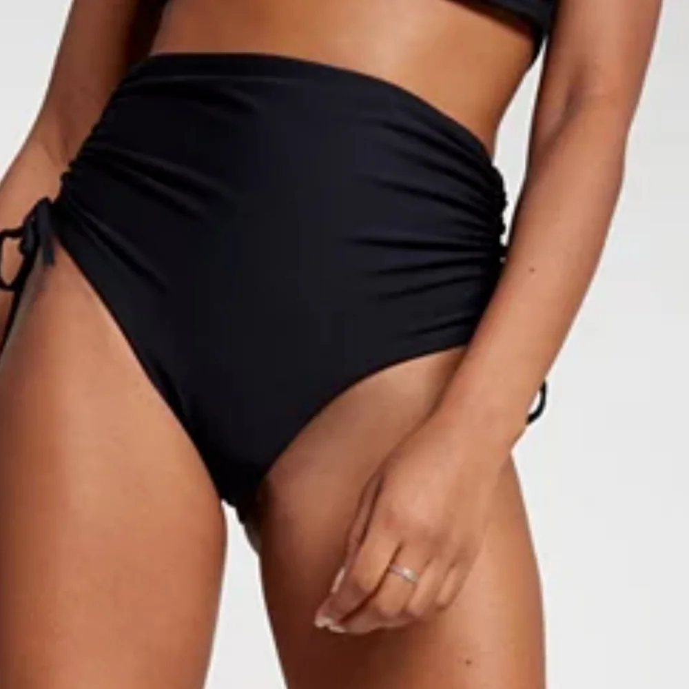 CALIA High Waisted Ruched Side Tie Swim Bottoms: BLACK: NEW WITH TAGS: SZ S